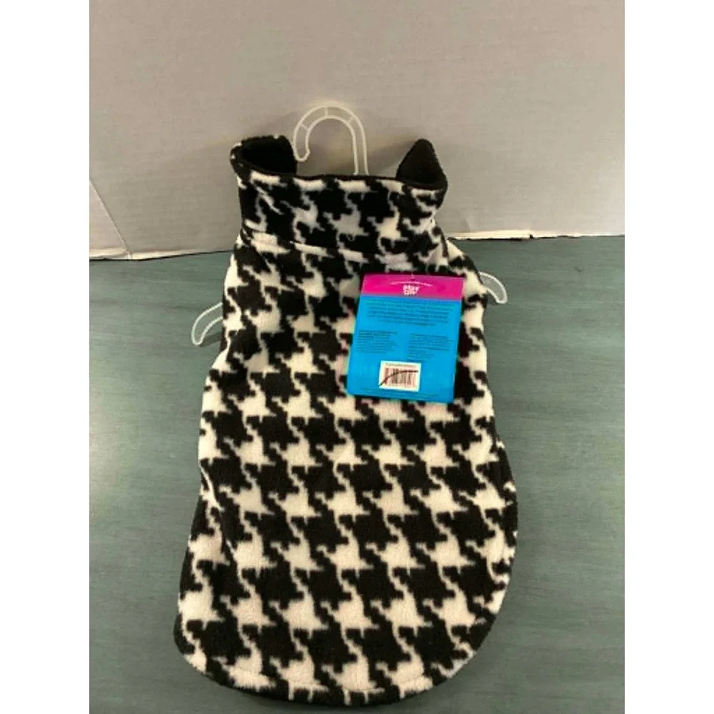 Play On! Dog Fleece Vest Pet Size M Black White Houndstooth NEW Woof Wear
